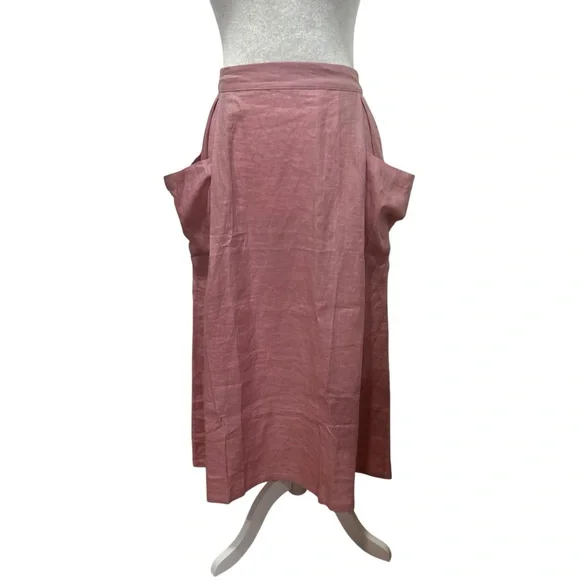 LINTICO 100% linen midi skirt new women’s size small dusty rose airy travel boho - Picture 2 of 16
